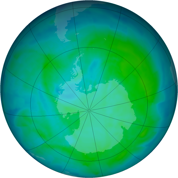 Antarctic ozone map for 16 January 2012